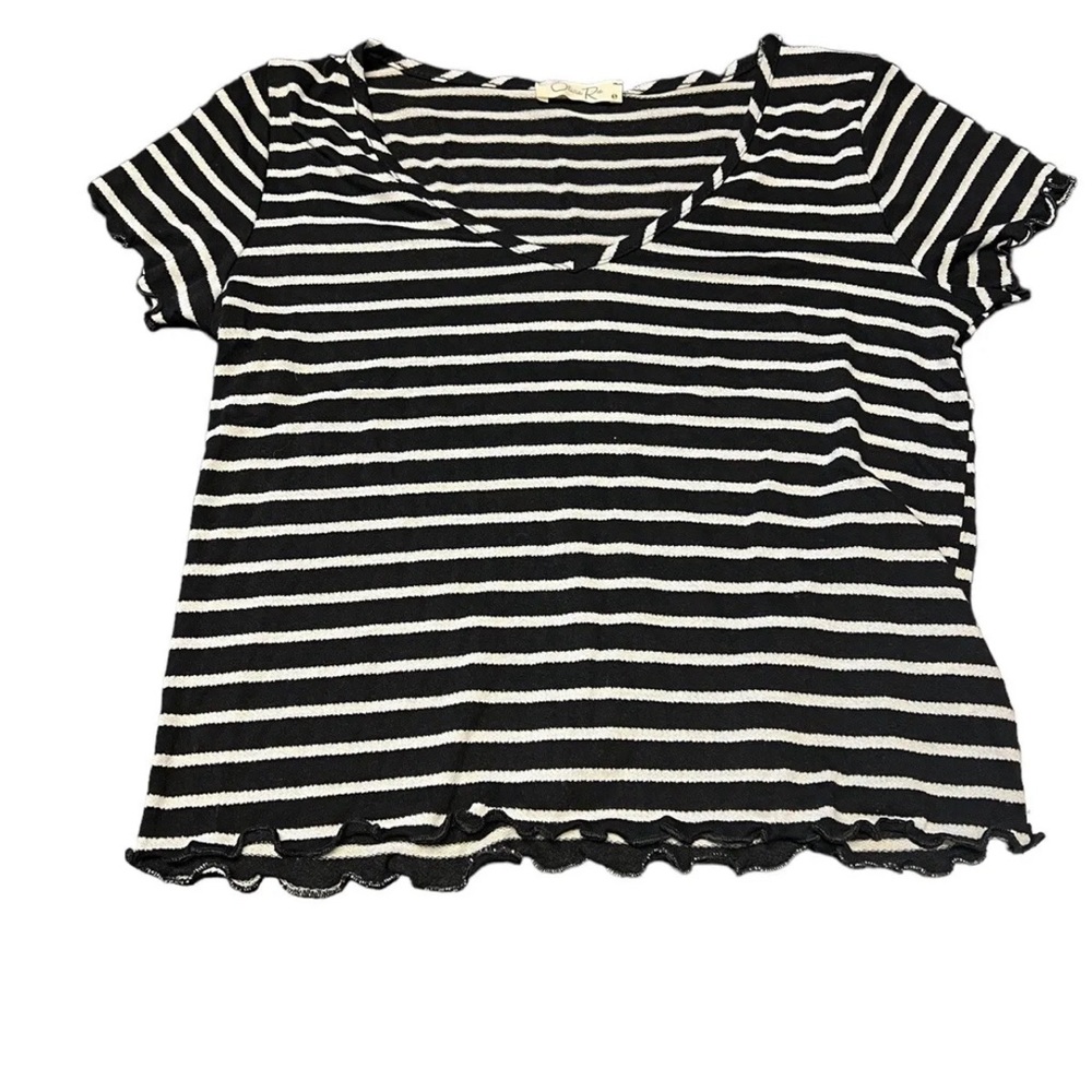 Olivia Rae Black & White Stripe Short Sleeve Cropped Shirt Women's S